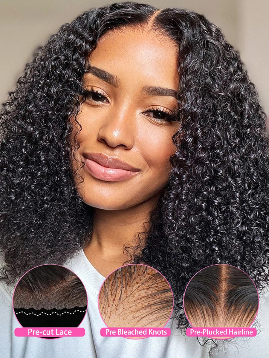 Glueless Wigs Human Hair Ready to Wear Deep Wave Curly Short Bob Wig 5x5 HD Lace Front Wigs Wear And Go Pre Plucked Pre Cut Wigs
