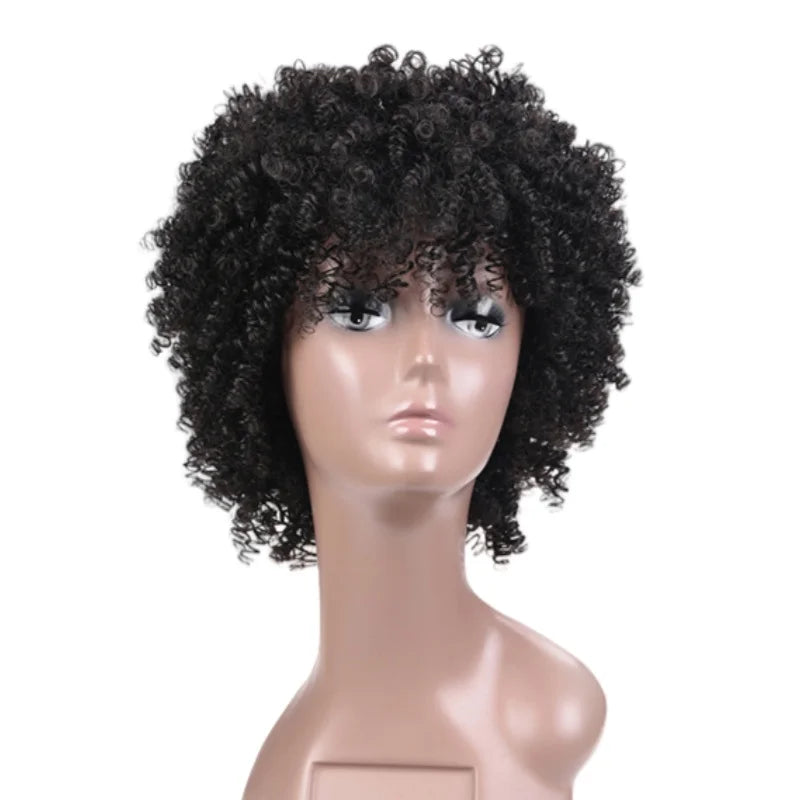 Blice Synthetic bancy curly fringe pixie cut short Wigs Afro Kinky Natural Looking Heat Resistant Ameracan African Daily Brown