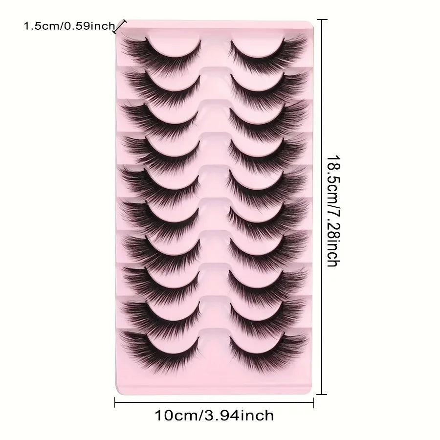 10 Pairs, 8D Cat Eye Lashes Set, 16mm Natural Look, Handmade Fluffy Fake Lashes, Lightweight, For Glamorous Eye Makeup