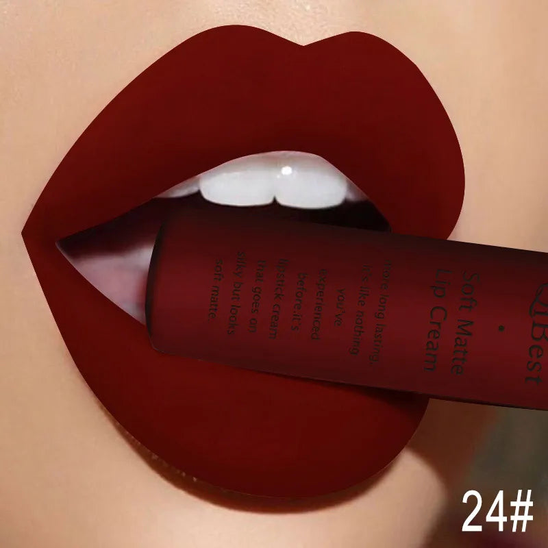 QIBEST Brand 34 Colors Liquid Lipstick Waterproof Matte Nude Lipstick Pigment Red Long Lasting Lip Gloss Women Makeup Lipgloss