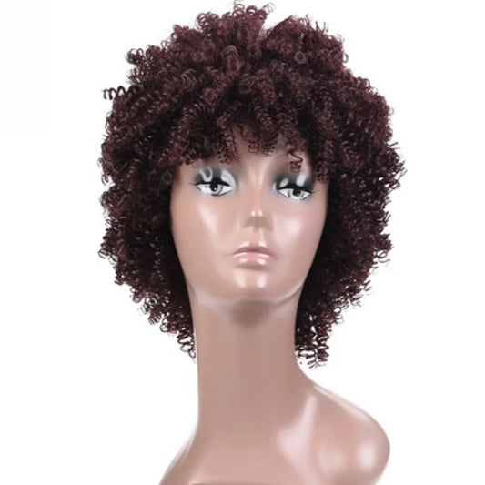 Blice Synthetic bancy curly fringe pixie cut short Wigs Afro Kinky Natural Looking Heat Resistant  Ameracan African Daily Brown