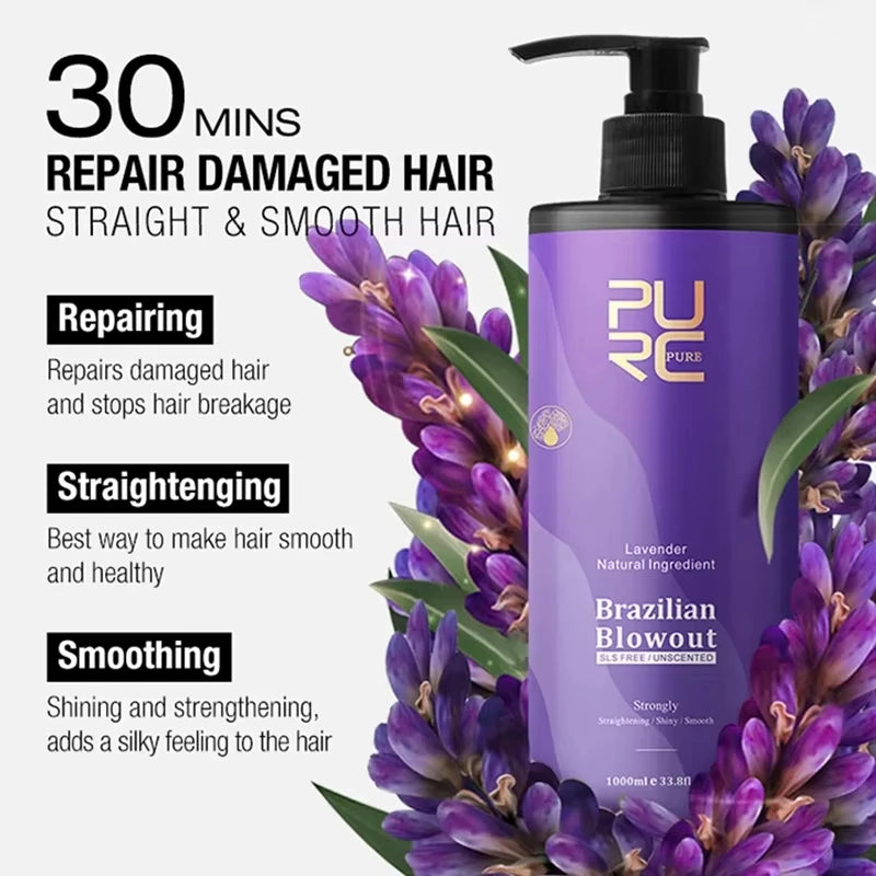 PURC Keratin Straightening Treatment Brazilian Keratin Hairs Treatment Curly Repair Smoothing Hair Care Lavender Salon Products