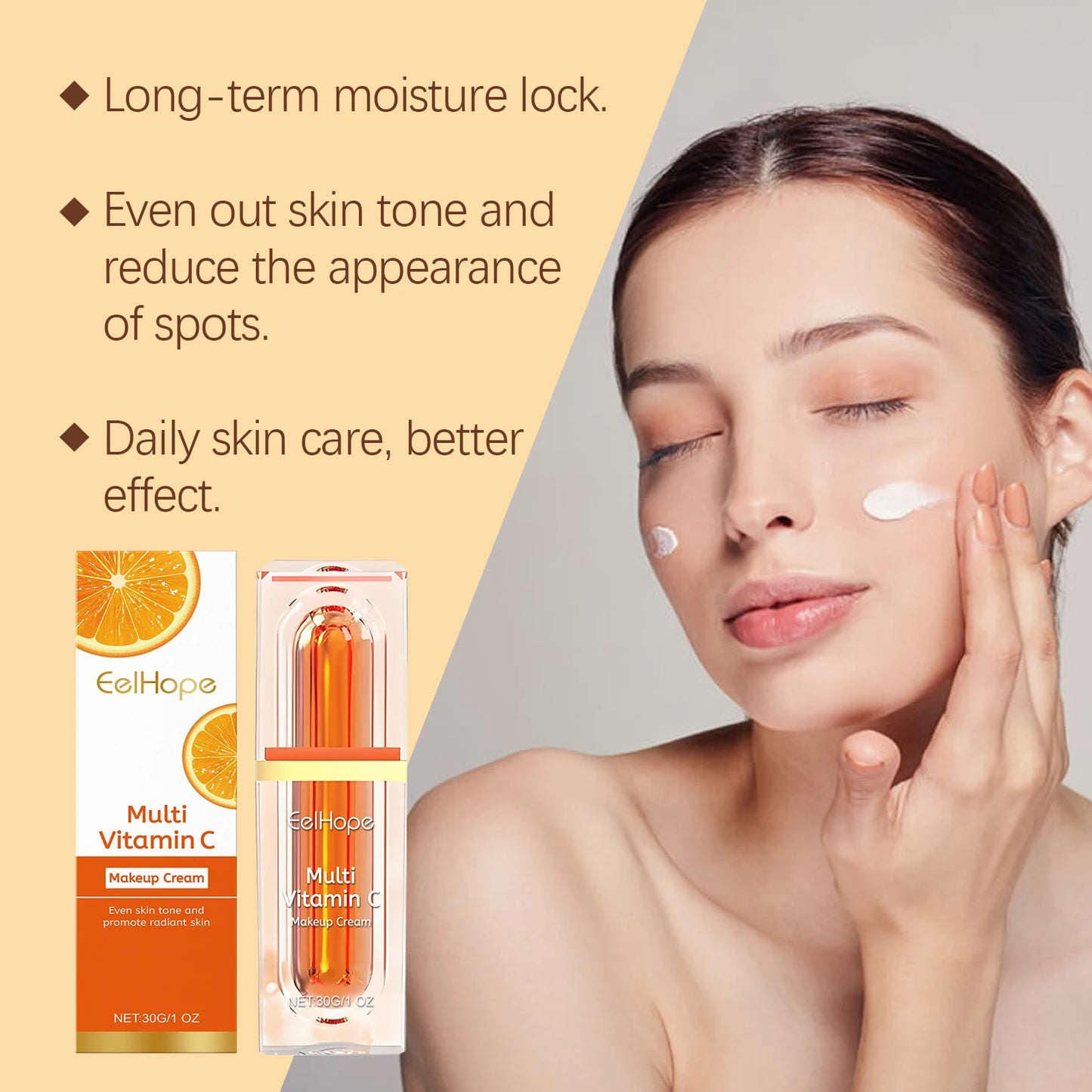 Multi Vitamin C Makeup Cream Skin Tone Brightening Skin Glow Concealer Improve Rough Skin Barrier Reduce Face Damaged Cream 30g