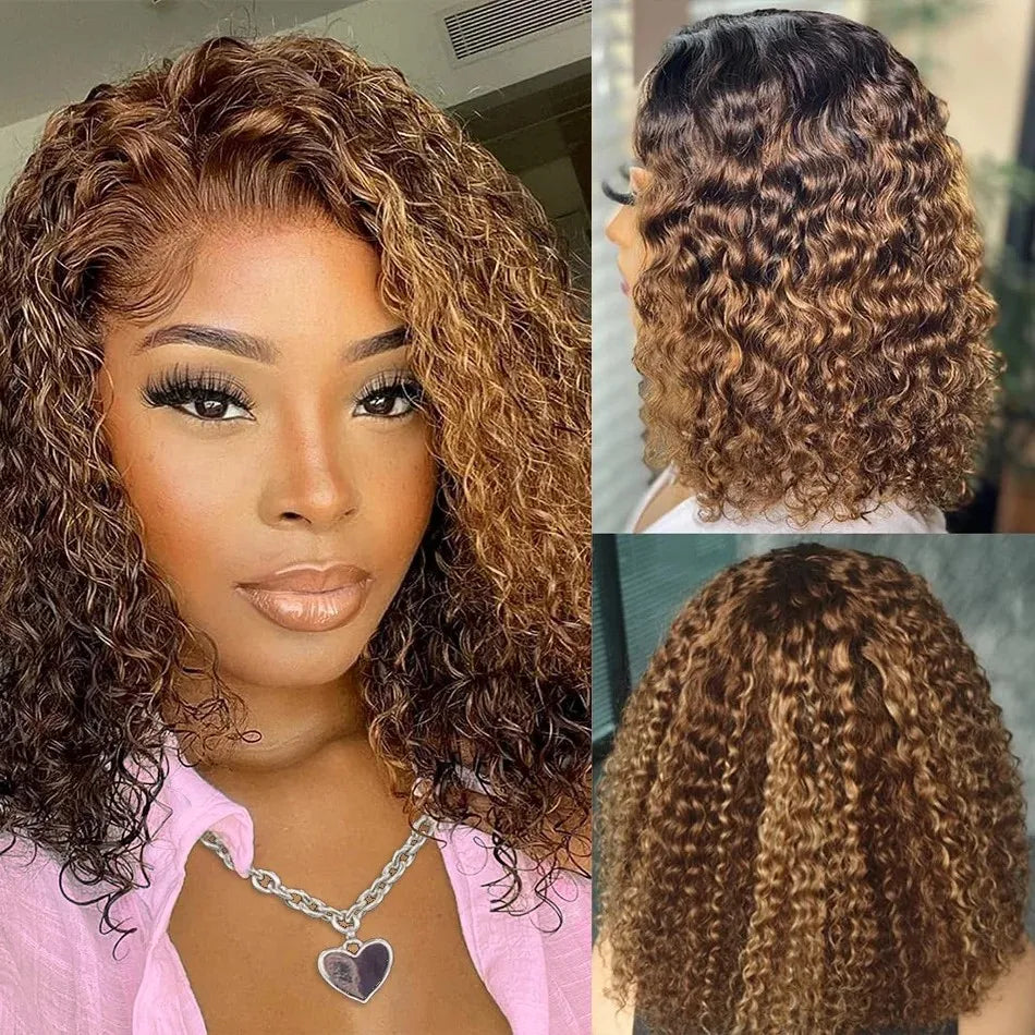 Curly Bob Wig Human Hair 100% Glueless Wigs 5X5 Hd Lace Closure Wig Deep Wave Highlight Ombre Preplucked No Glue Lace Front Wig