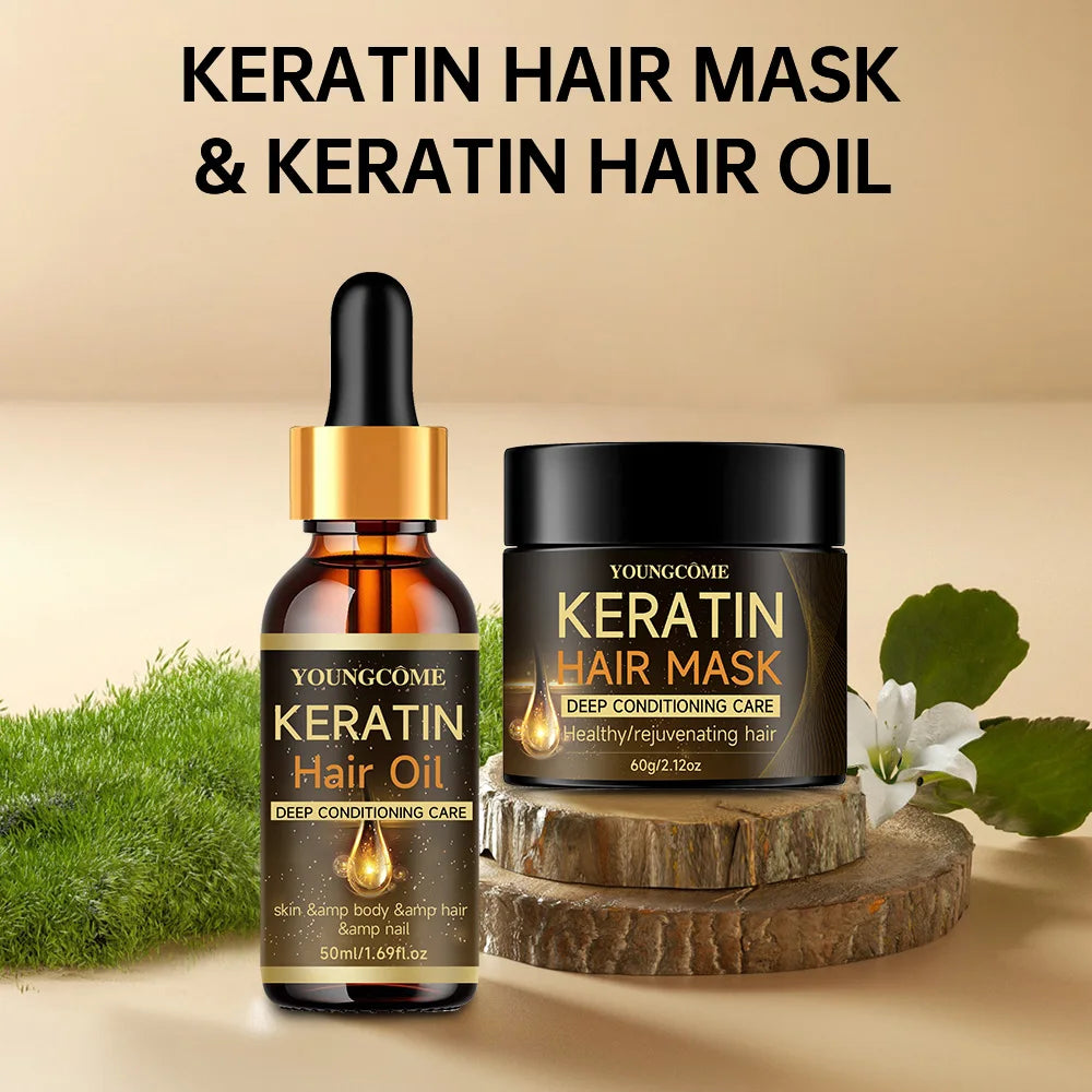 Keratin Hair Mask Professional Hair Mask Deep conditioner essential oil set,RepairDry Frizzy Damaged Cream Pro Soft Smooth Shiny