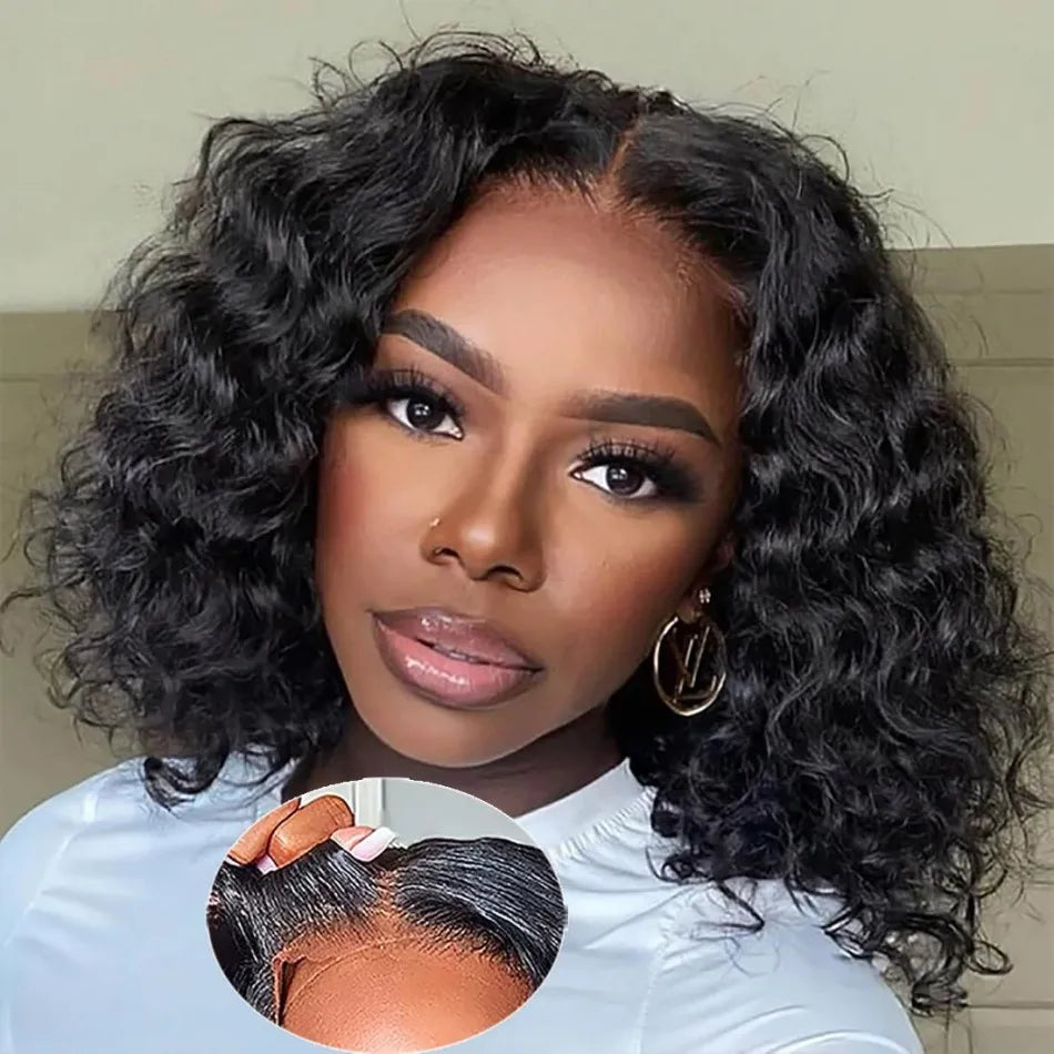 Curly Bob Wig Human Hair 100% Glueless Wigs 5X5 Hd Lace Closure Wig Deep Wave Highlight Ombre Preplucked No Glue Lace Front Wig