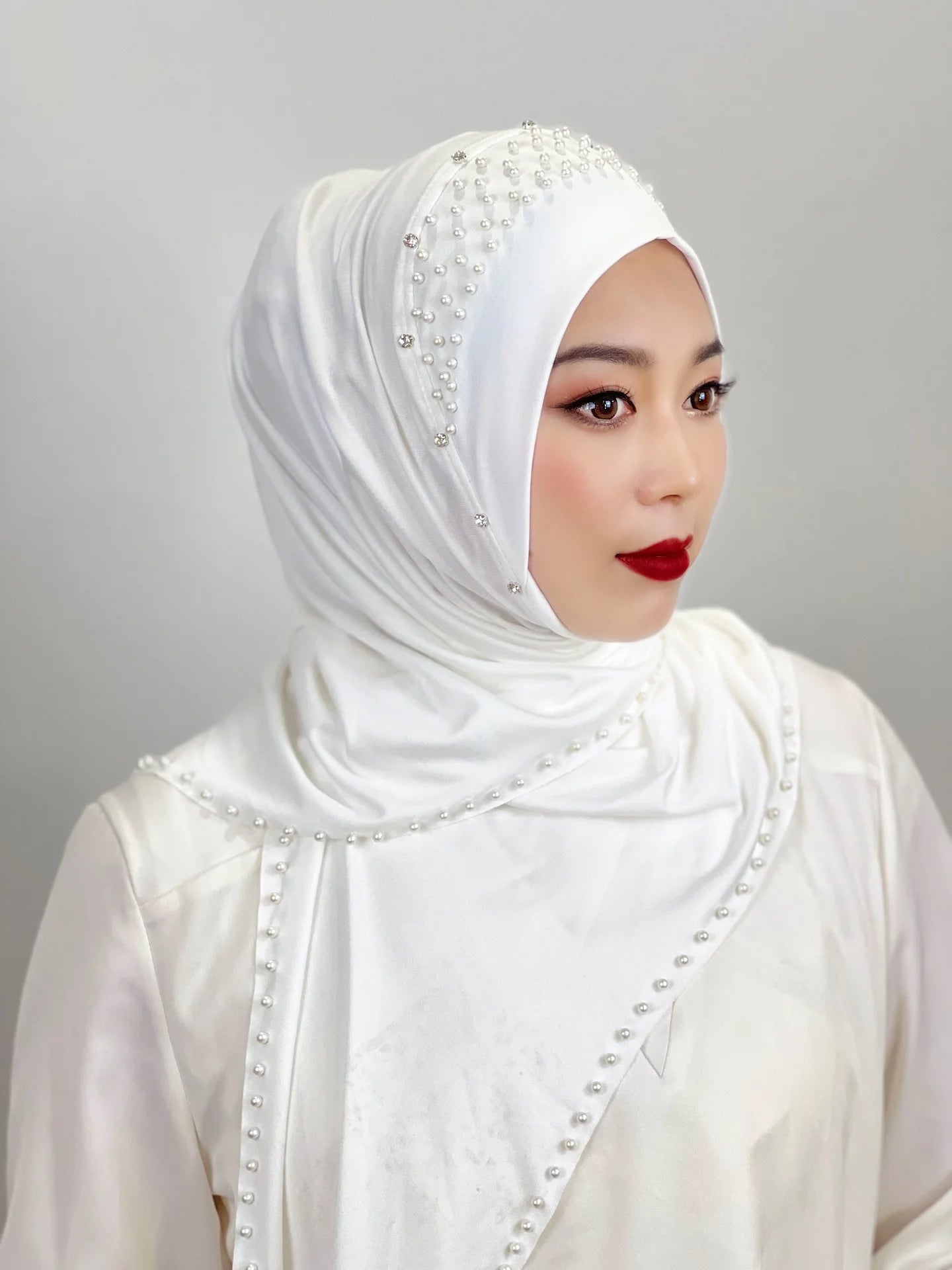 Women's Headscarf Convenient Pullover Hat Beaded Scarf Malay Shawl Women's Solid Color Headscarf Spot Wholesale