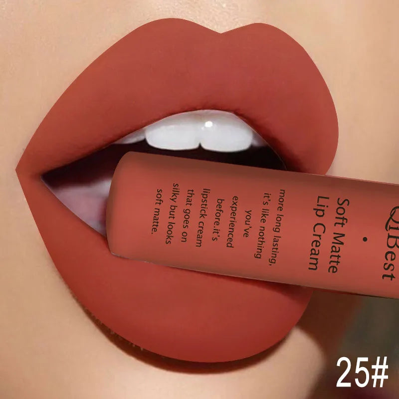 QIBEST Brand 34 Colors Liquid Lipstick Waterproof Matte Nude Lipstick Pigment Red Long Lasting Lip Gloss Women Makeup Lipgloss