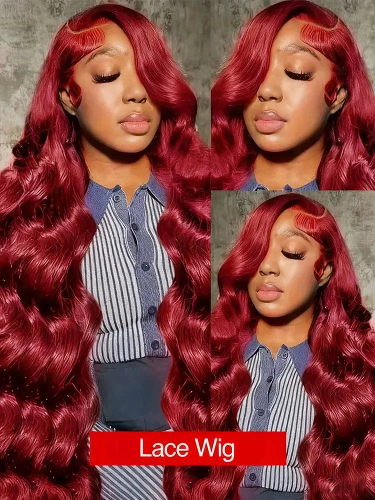 230 Density 99J Burgundy 13x4 Transparent Lace Front Wig Human Hair Body Wave HD 13x6 Lace Frontal Wigs Human Hair Wig For Women