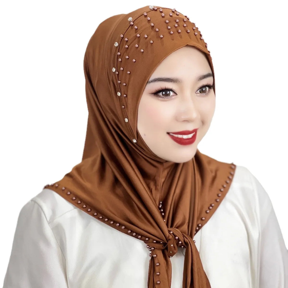 Women's Headscarf Convenient Pullover Hat Beaded Scarf Malay Shawl Women's Solid Color Headscarf Spot Wholesale