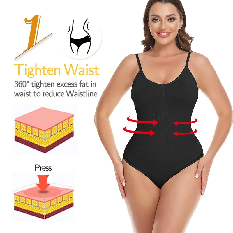 Women Slimming Bodysuits Shapewear Tops Tummy Control Body Shaper Spaghetti Strap Camisole Leotards Bodycon Jumpsuit
