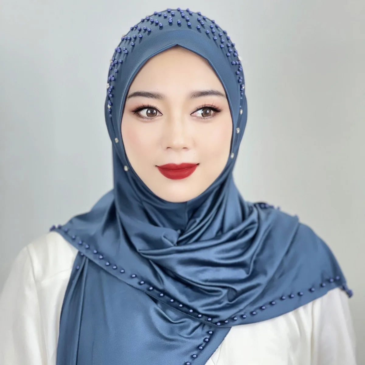 Women's Headscarf Convenient Pullover Hat Beaded Scarf Malay Shawl Women's Solid Color Headscarf Spot Wholesale