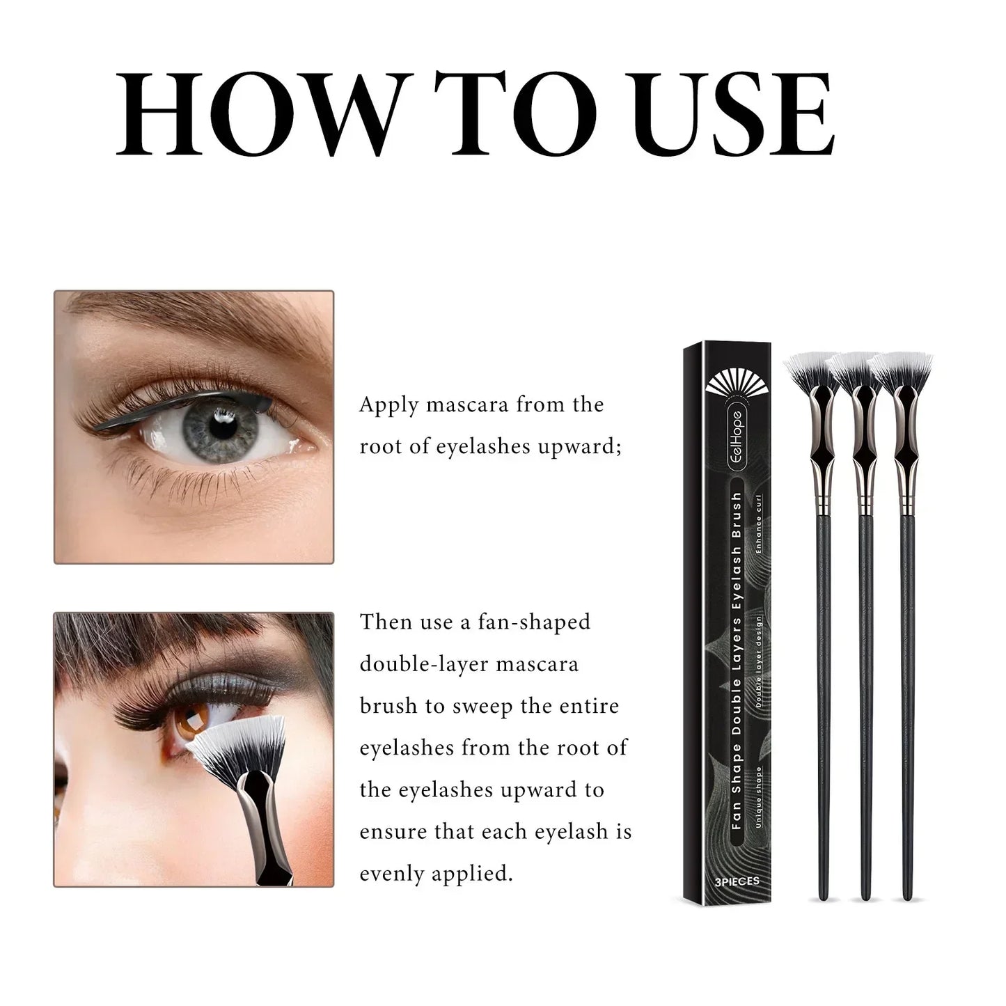 Double Layered Fan Eyelash Brush Angled Design for Root Separation and Lower Lash Care Soft Bristle Eye Combing Tool