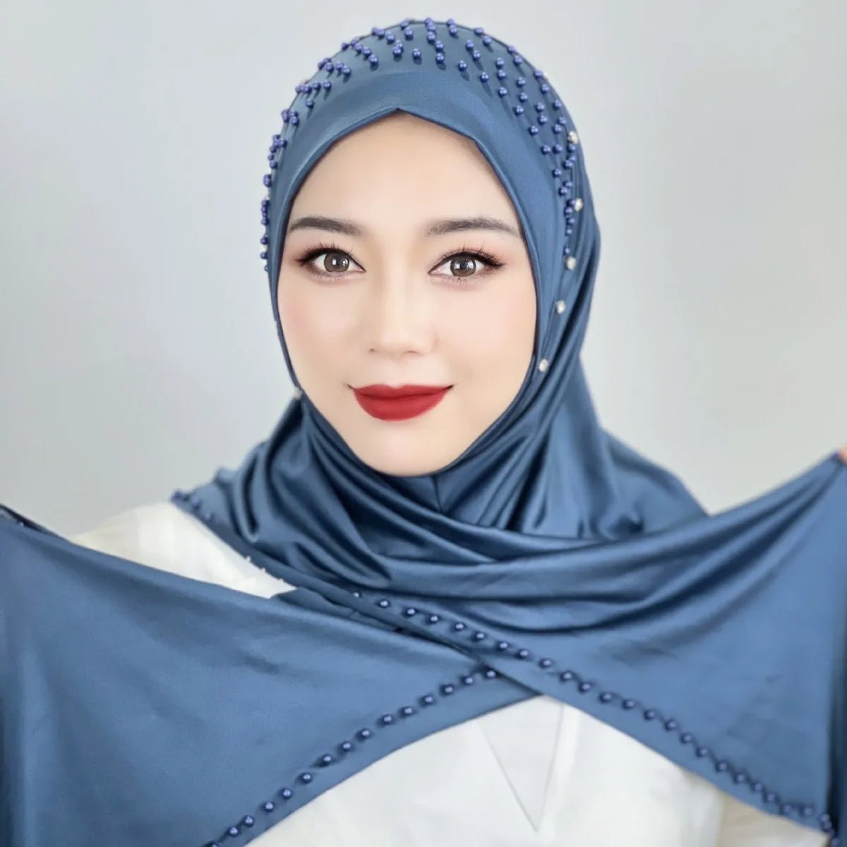 Women's Headscarf Convenient Pullover Hat Beaded Scarf Malay Shawl Women's Solid Color Headscarf Spot Wholesale