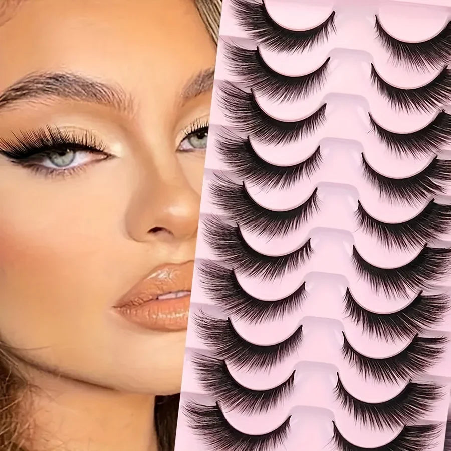 10 Pairs, 8D Cat Eye Lashes Set, 16mm Natural Look, Handmade Fluffy Fake Lashes, Lightweight, For Glamorous Eye Makeup
