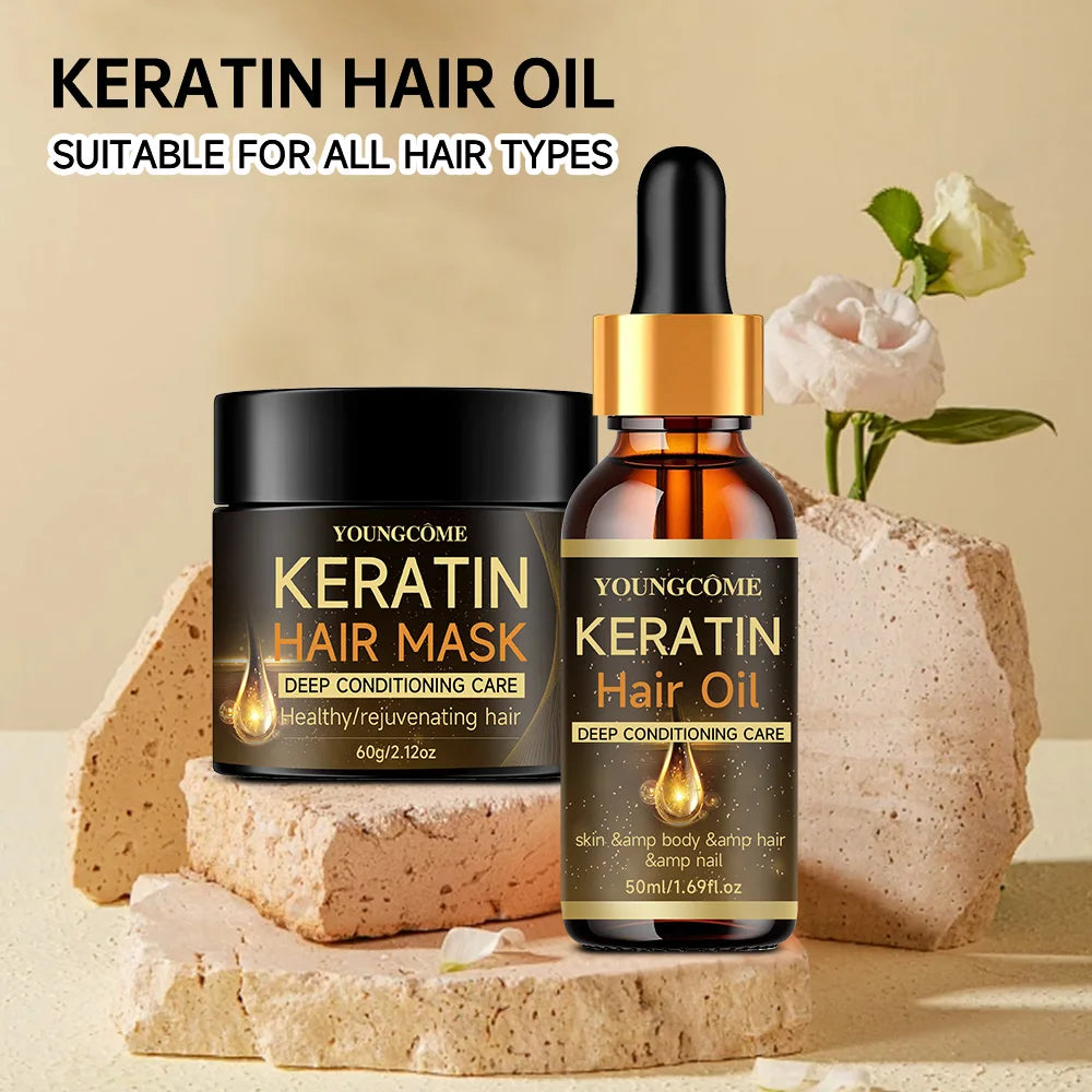 Keratin Hair Mask Professional Hair Mask Deep conditioner essential oil set,RepairDry Frizzy Damaged Cream Pro Soft Smooth Shiny