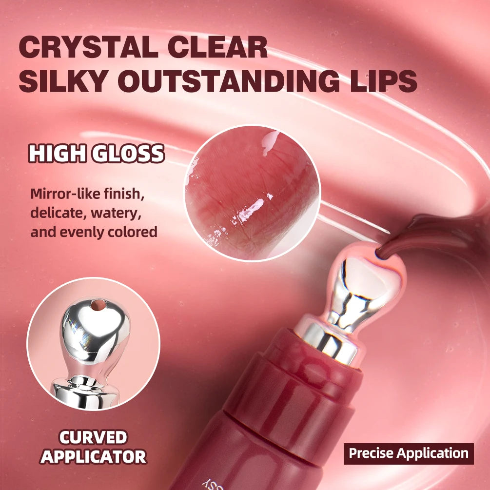 QIBEST Mirror Pearl Lipgloss Long Lasting Moisturizing Lipstick Shine Glitter Lip Glaze Non Stick Cup Jelly Pout Lip Tint Makeup