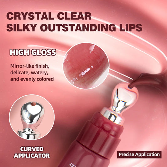 QIBEST Mirror Pearl Lipgloss Long Lasting Moisturizing Lipstick Shine Glitter Lip Glaze Non Stick Cup Jelly Pout Lip Tint Makeup