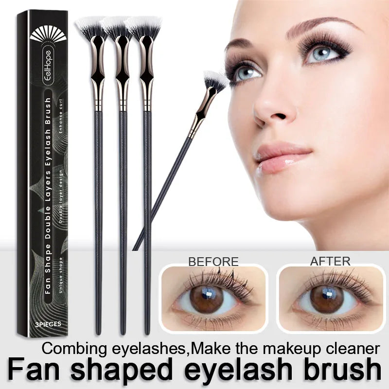 Double Layered Fan Eyelash Brush Angled Design for Root Separation and Lower Lash Care Soft Bristle Eye Combing Tool