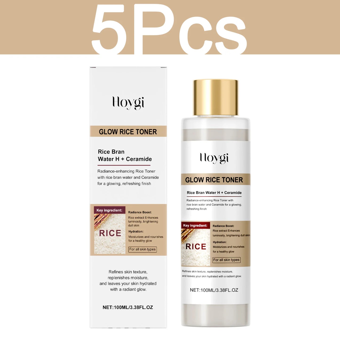HOYGI Glow Rice Toner Gentle Exfoliating Hydrating Lasting Moisturizing Skin Water-oil Balance Refine Pores Smoothing Skin Care