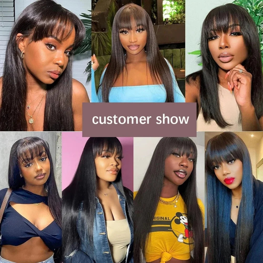 3x1 Human Hair Wigs 250% Density HD Lace Glueless Wig With Bangs Human Hair Staight Wig with Bangs For Black Women Wear And Go