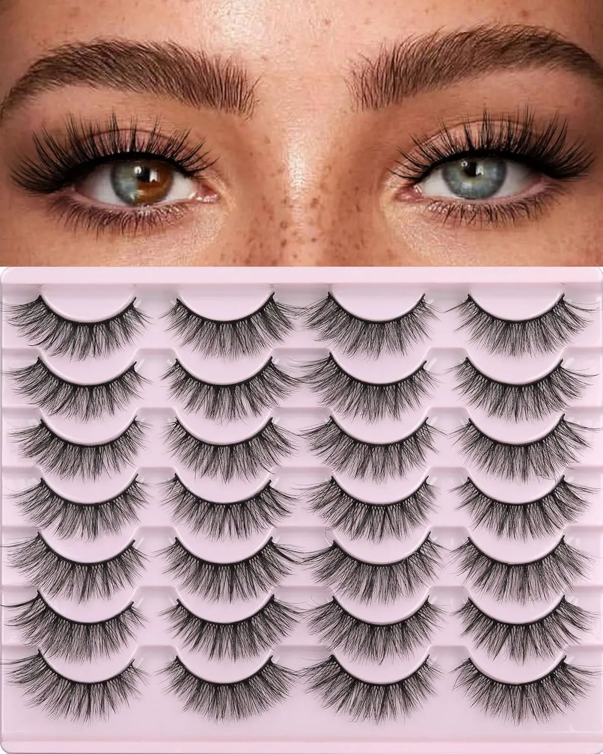 14mm Faux Mink Lashes, 3D Cat Eye Natural Look, Wispy Style, 14 Pairs Pack
