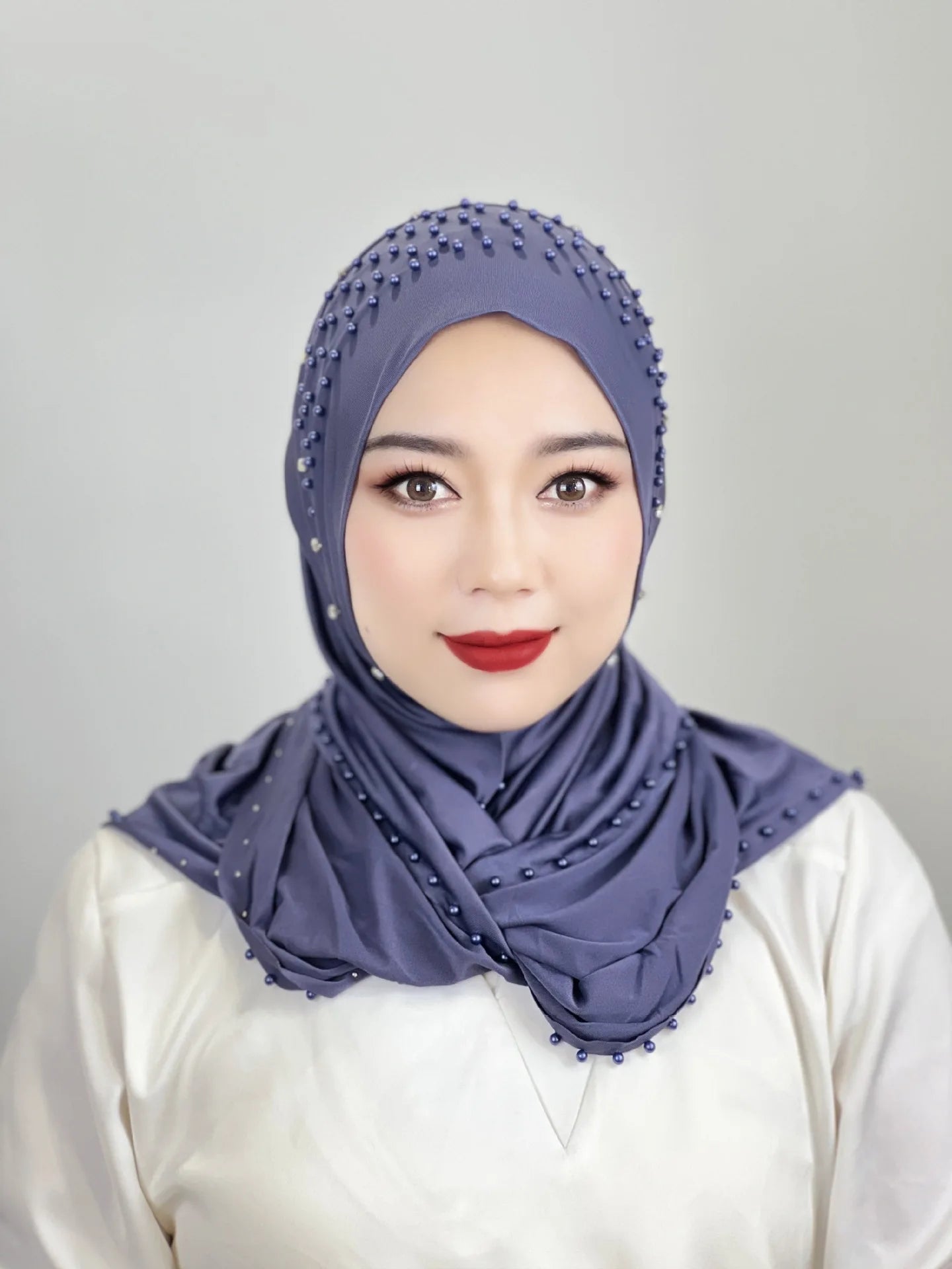 Women's Headscarf Convenient Pullover Hat Beaded Scarf Malay Shawl Women's Solid Color Headscarf Spot Wholesale