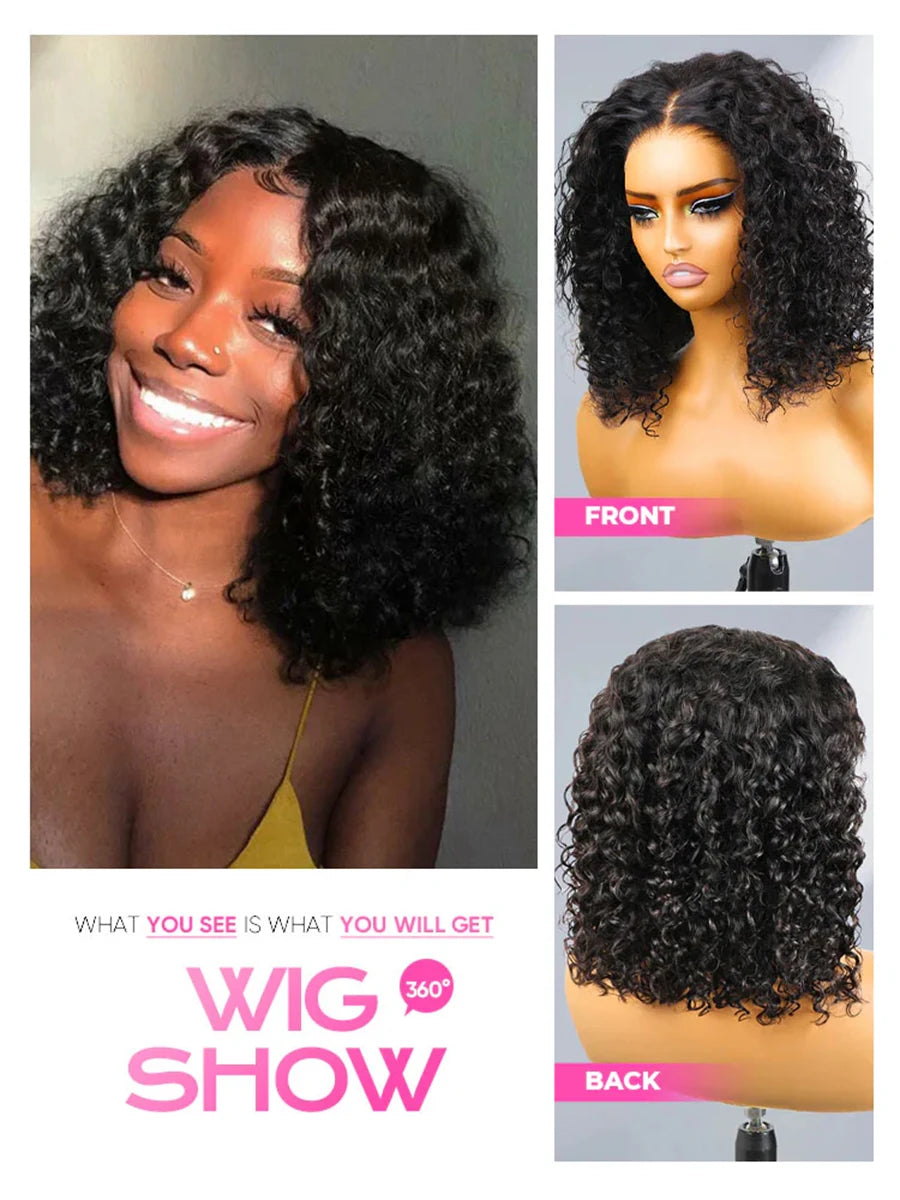 Glueless Wigs Human Hair Ready to Wear Deep Wave Curly Short Bob Wig 5x5 HD Lace Front Wigs Wear And Go Pre Plucked Pre Cut Wigs