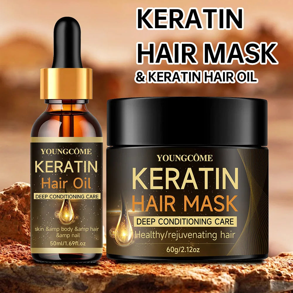 Keratin Hair Mask Professional Hair Mask Deep conditioner essential oil set,RepairDry Frizzy Damaged Cream Pro Soft Smooth Shiny