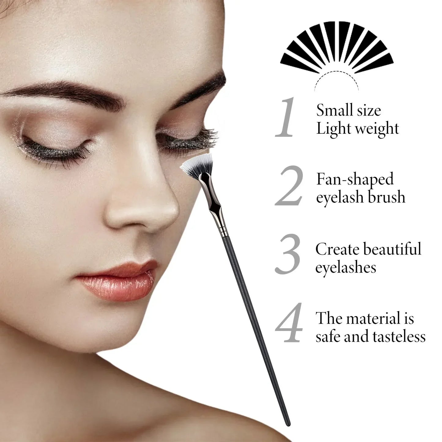 Double Layered Fan Eyelash Brush Angled Design for Root Separation and Lower Lash Care Soft Bristle Eye Combing Tool