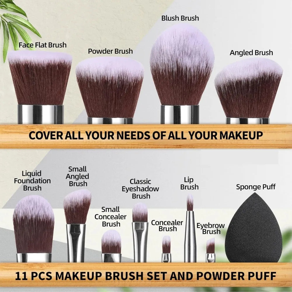 BS-MALL Makeup Brush Set 11Pcs Bamboo Synthetic Kabuki Brush Set Foundation Powder Blending Concealer Eye shadows Blush Cosmetic