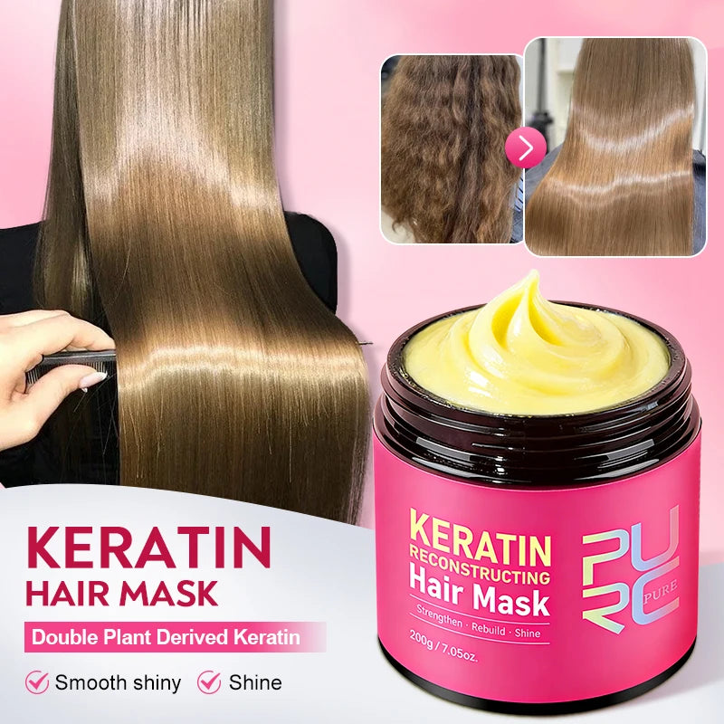 PURC Keratin Hair Mask Collagen Hair Treatment Mask Smoothing Straightening Nourish Repair Damaged Frizz Hair Care Product 200g