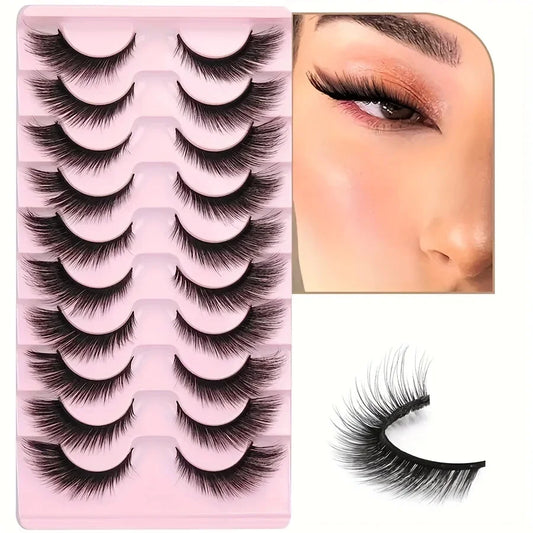 10 Pairs, 8D Cat Eye Lashes Set, 16mm Natural Look, Handmade Fluffy Fake Lashes, Lightweight, For Glamorous Eye Makeup