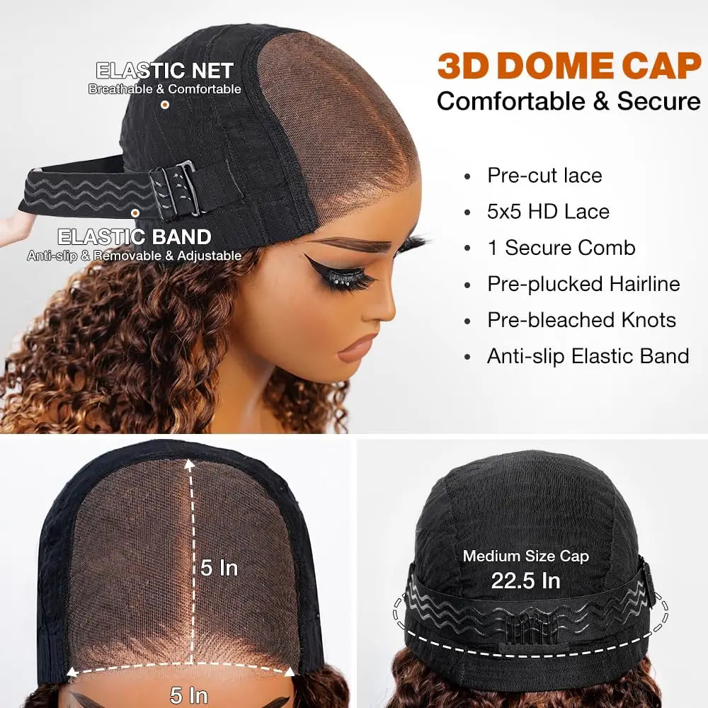 Highlight 5x5 Honey Blonde Deep Wave Glueless Bob Wigs Wear and Go Curly Wigs Human Hair Pre Plucked Pre Cut HD Lace Front Wig