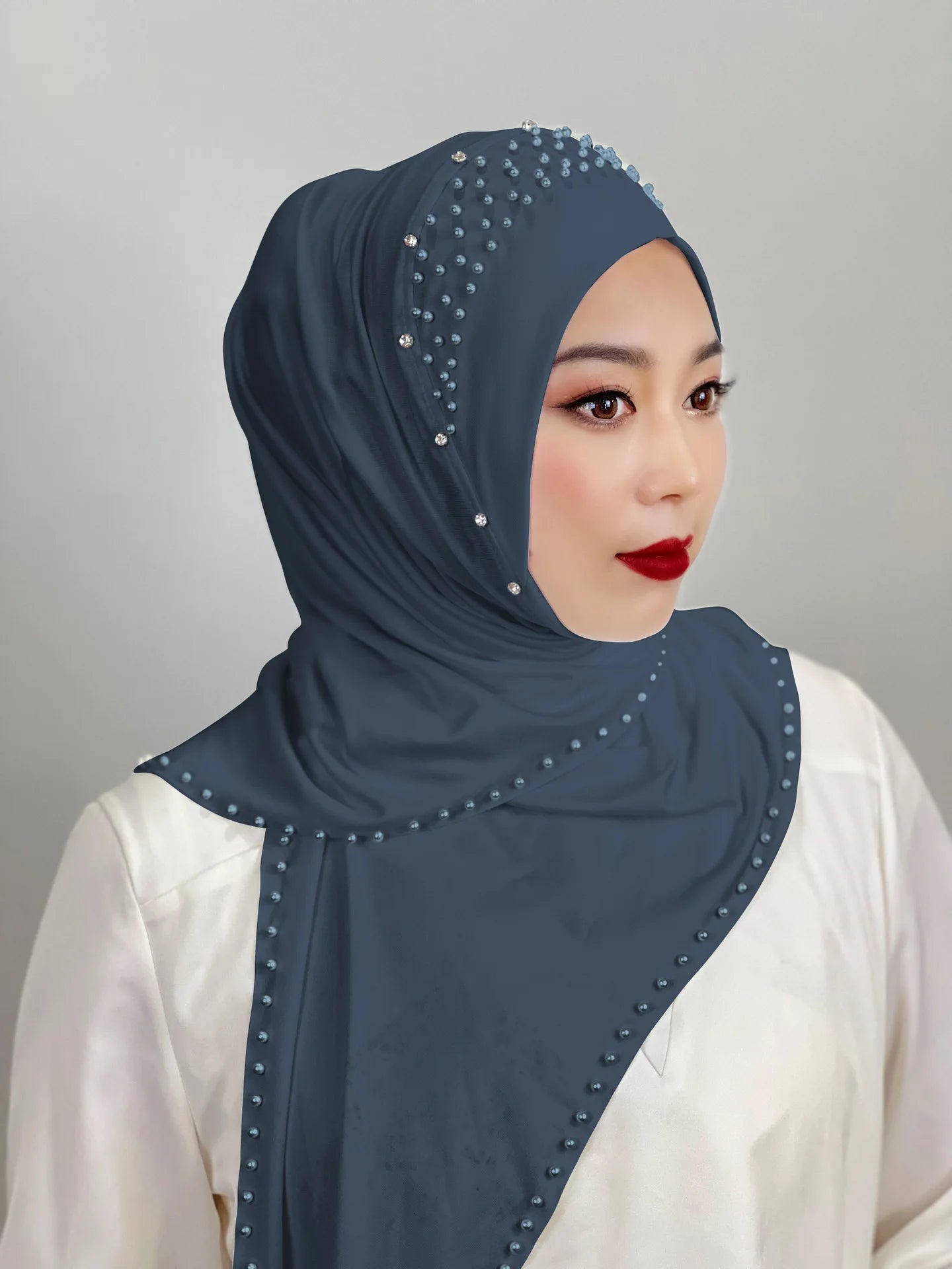 Women's Headscarf Convenient Pullover Hat Beaded Scarf Malay Shawl Women's Solid Color Headscarf Spot Wholesale