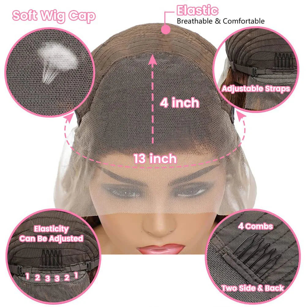 Highlight Ombre Lace Front Wig Human Hair 40 Inch P1B/30 Deep Wave HD Lace Front Wigs Human Hair Pre Plucked 13x4 200 Density
