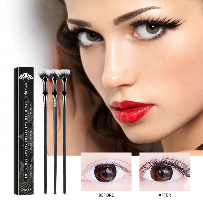 Double Layered Fan Eyelash Brush Angled Design for Root Separation and Lower Lash Care Soft Bristle Eye Combing Tool