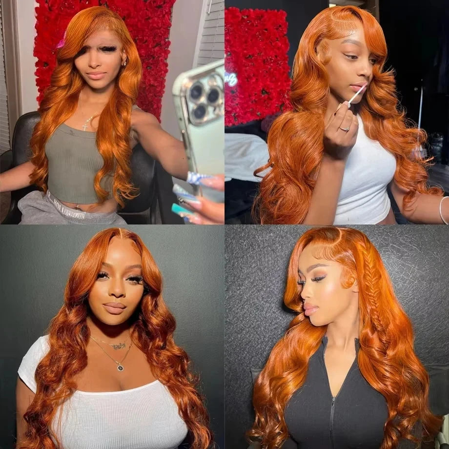 SoGreat 200% Density Body Wave Lace Front Wig 13x6 13x4 Lace Frontal Loose Body Wave 350 Orange Ginger Human Hair Wig Brazilian
