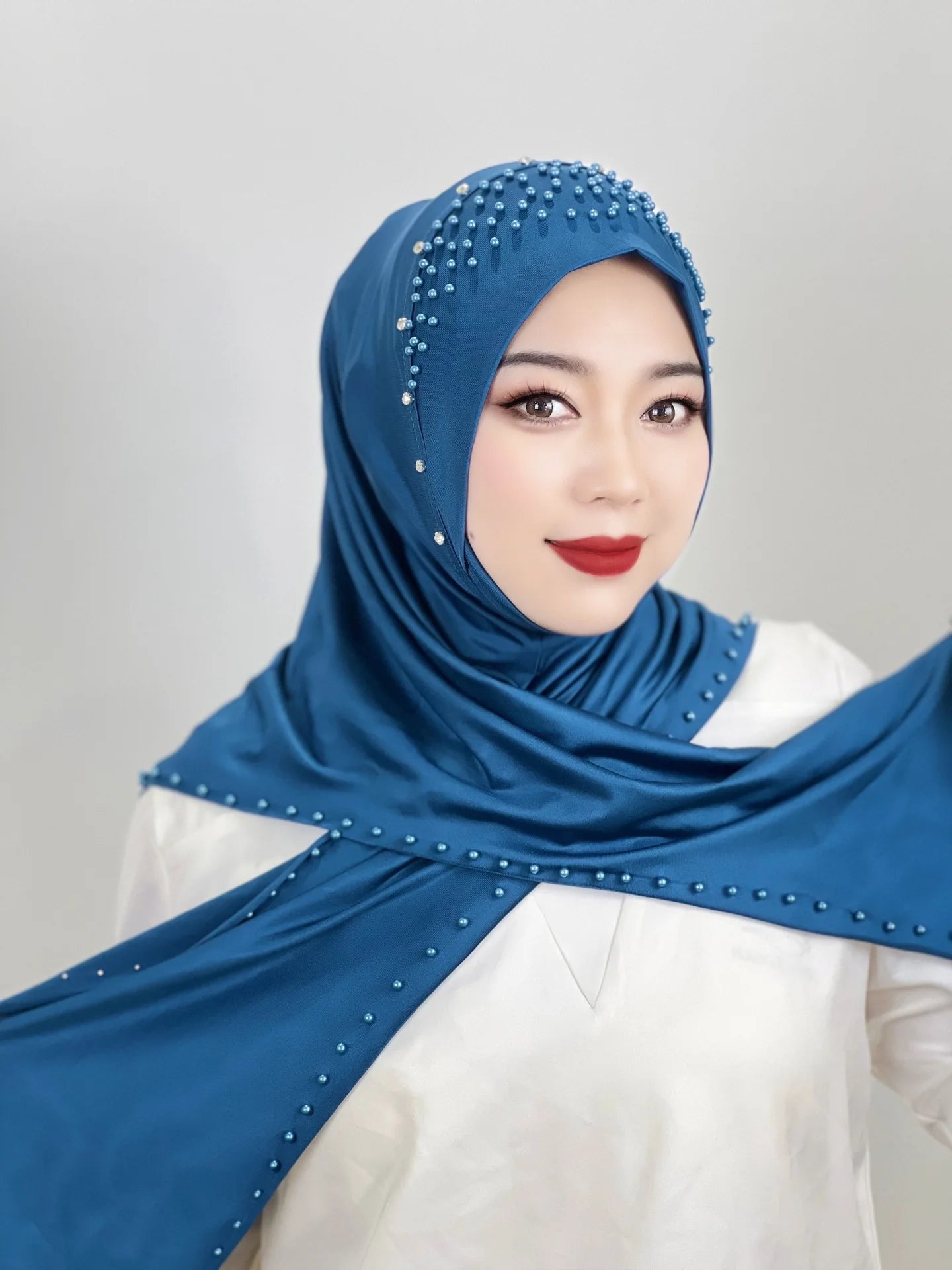 Women's Headscarf Convenient Pullover Hat Beaded Scarf Malay Shawl Women's Solid Color Headscarf Spot Wholesale