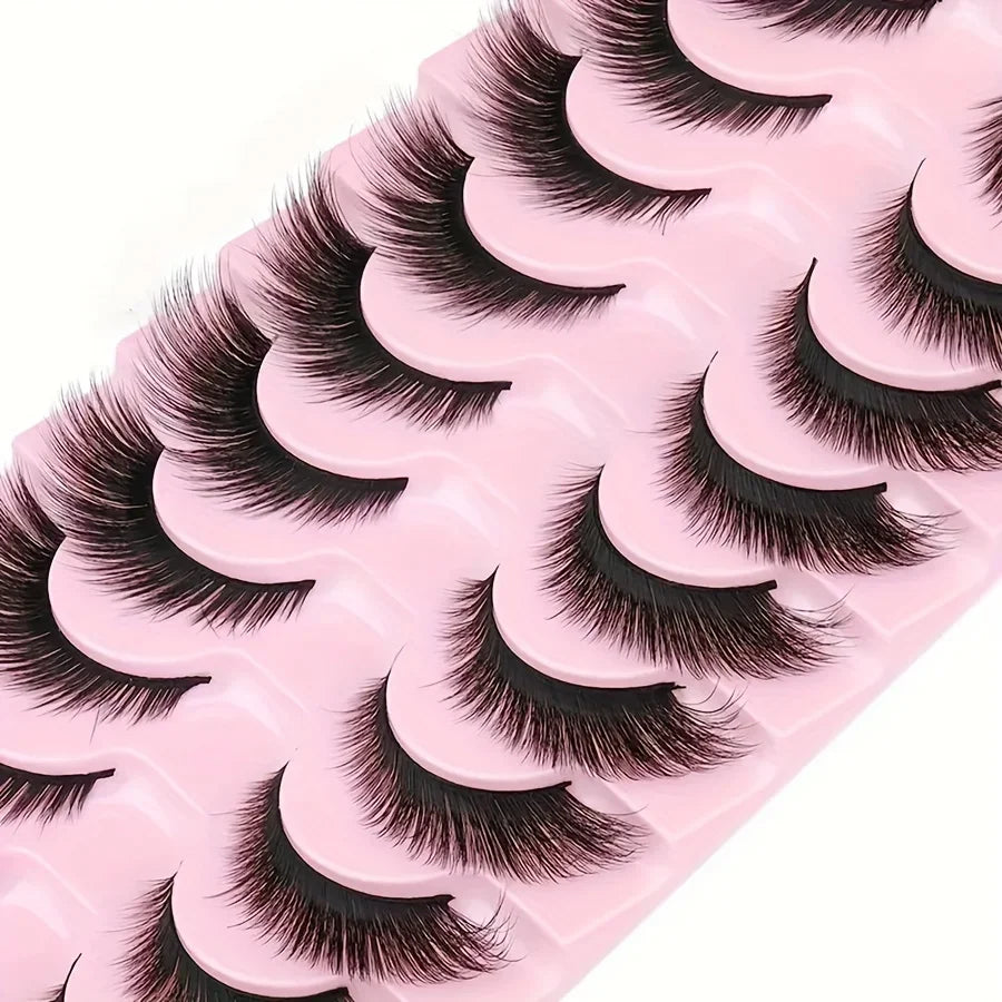 10 Pairs, 8D Cat Eye Lashes Set, 16mm Natural Look, Handmade Fluffy Fake Lashes, Lightweight, For Glamorous Eye Makeup