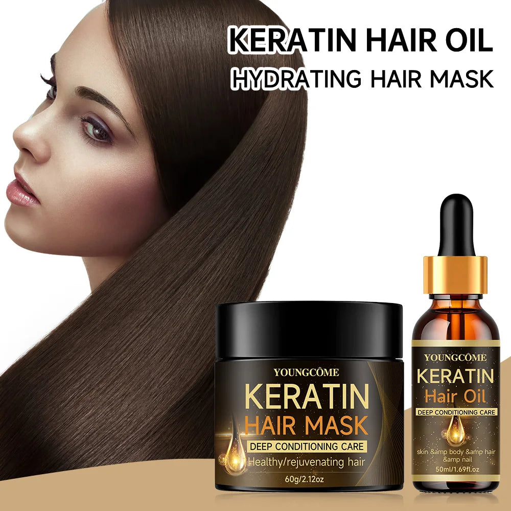 Keratin Hair Mask Professional Hair Mask Deep conditioner essential oil set,RepairDry Frizzy Damaged Cream Pro Soft Smooth Shiny