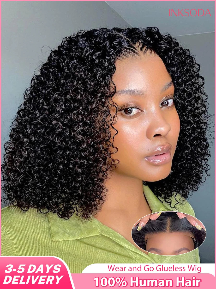 Glueless Wigs Human Hair Ready to Wear Deep Wave Curly Short Bob Wig 5x5 HD Lace Front Wigs Wear And Go Pre Plucked Pre Cut Wigs