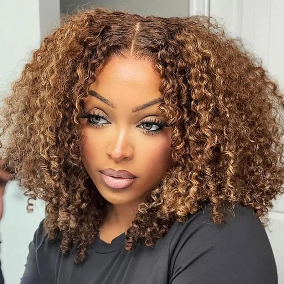 Curly Bob Wig Human Hair 100% Glueless Wigs 5X5 Hd Lace Closure Wig Deep Wave Highlight Ombre Preplucked No Glue Lace Front Wig