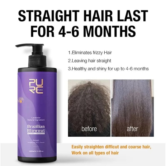 PURC Keratin Straightening Treatment Brazilian Keratin Hairs Treatment Curly Repair Smoothing Hair Care Lavender Salon Products